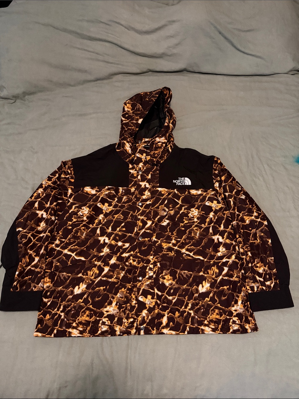The North Face Brown and Black Marble-Print Hooded Shell